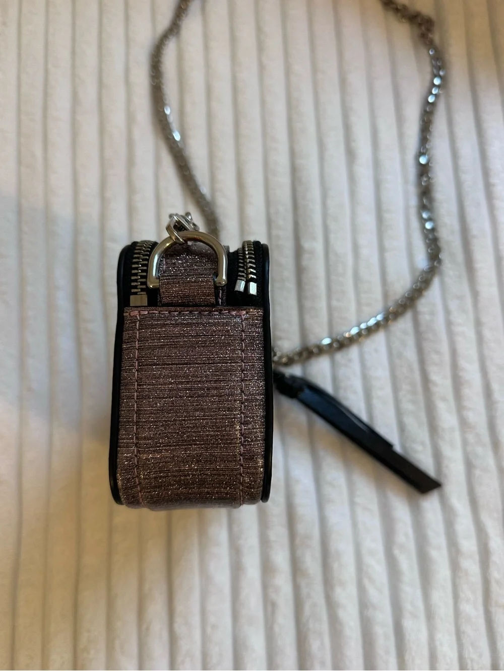 Marc Jacobs Glitter Snapshot Crossbody: Sparkly Purple/Pink with Silver Hardware